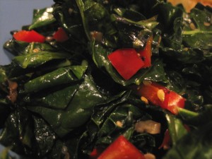 Sauteed Lacinato Dino Kale with red bell peppers & garlic