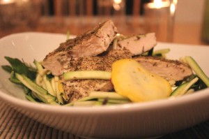 Lavender Grilled Chicken on Raw Summer Vegetables