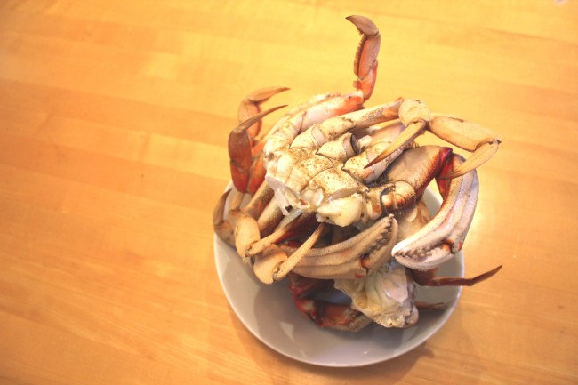 Stack of Steamed Fresh Live Crabs